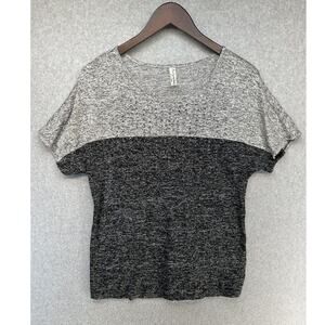 Per Seption Concept Womens Blouse Studded Rhinestone Gray Short Sleeve Medium